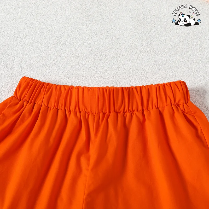 LEZONKIDS - Fashion New Kids Halloween Costumes 2023 Summer Boys Short Sleeve Pumpkin Printed Shirt Shorts 2 Piece Set